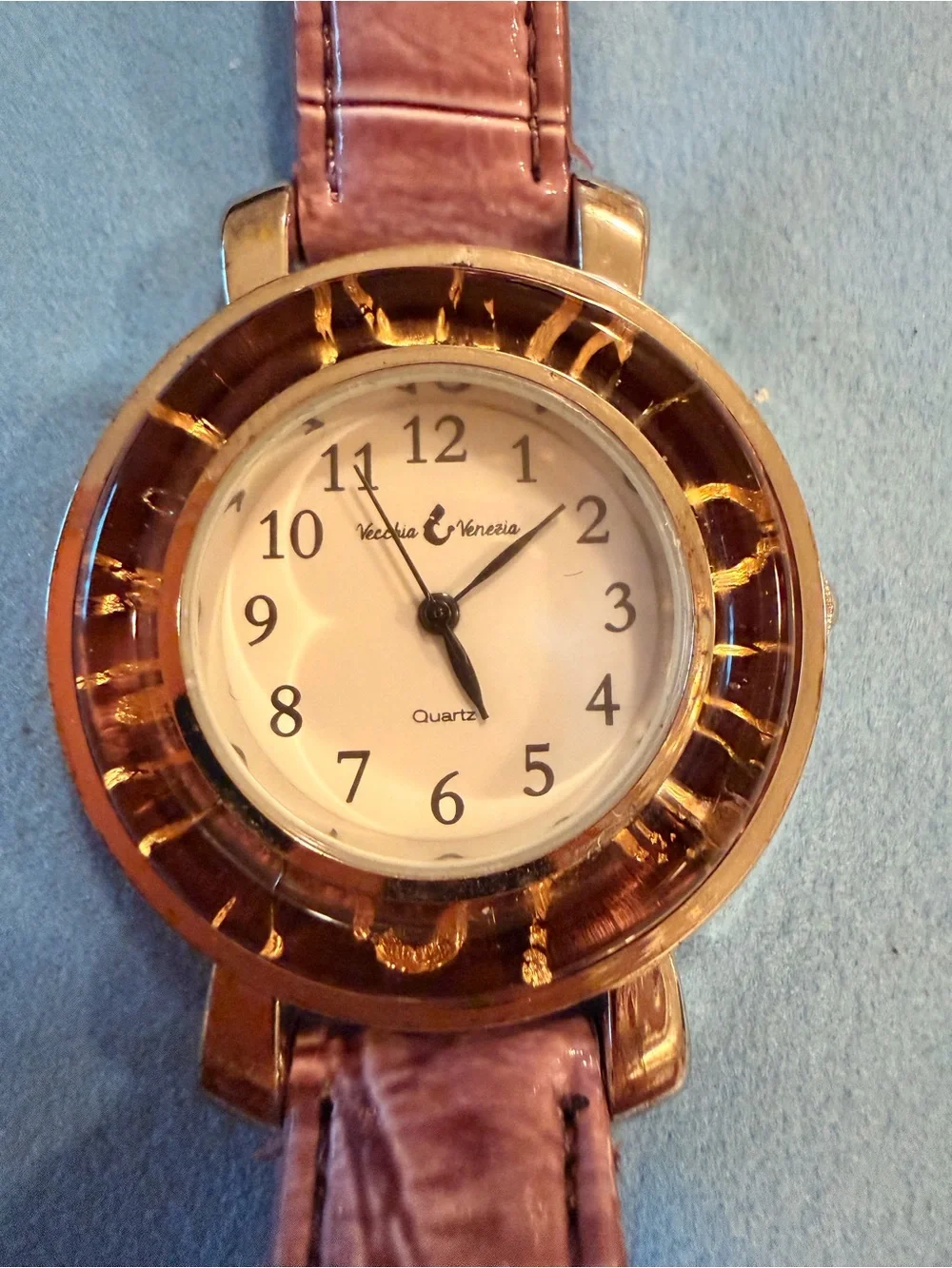 Vecchia Venezia Women’s Quartz Analog Watch Gold-Tone Case Pink Leather Strap